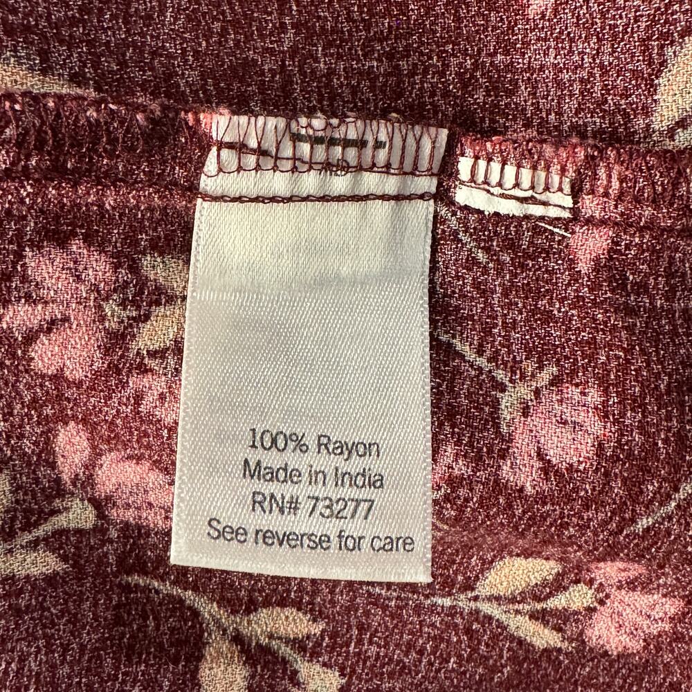 Sonoma Medium Top Floral Ruffled Long Sleeve Tie Keyhole Neck Dark Rust Multi - Picture 6 of 9